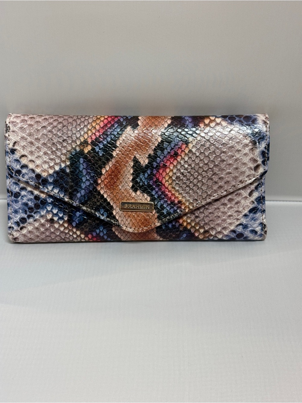 Brahmin Multicolor Snake-Embossed Envelope Wallet in Cream, Blue, Pink and Tan